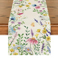 13x90 Inch Floral Table Runner Beige Eucalyptus Lavender Summer Dining Decor