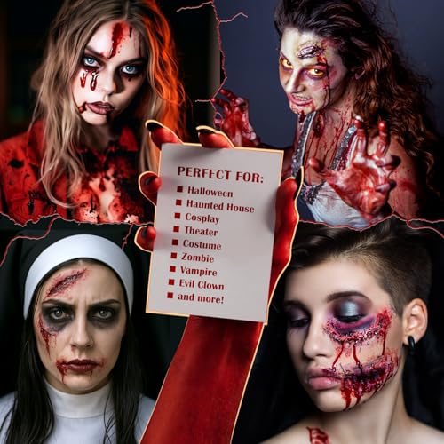 Halloween Fake Blood Kit with Spray, Drip & Wound Tattoos - Realistic Gory Makeup