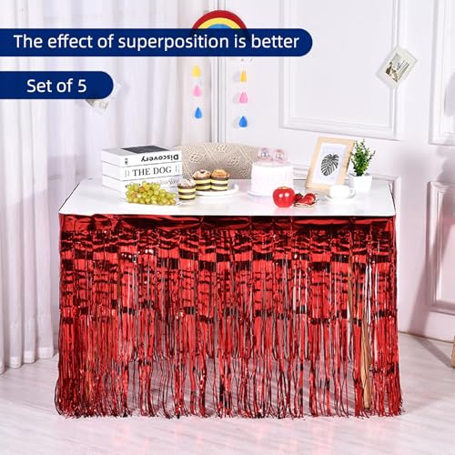 Red Foil Fringe Table Skirt - 29x108 Inch Party Backdrop & Float Decoration
