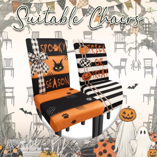 Halloween Ghost Chair Covers Set of 6 - Black, Off White & Orange