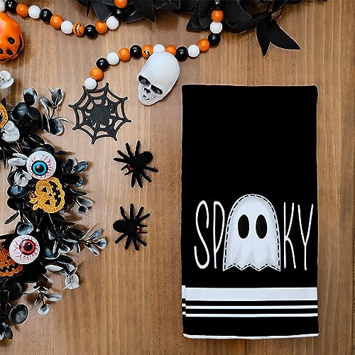 Halloween Kitchen Towels Set - Ghost & Spooky Decor, Black, 2 Pieces