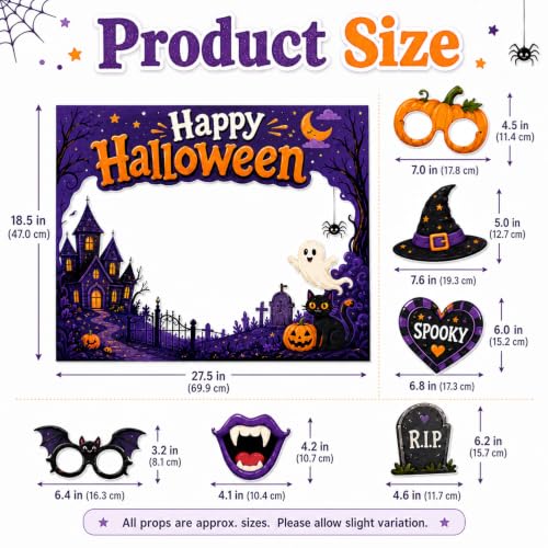 Halloween Photo Booth Props Kit with Selfie Frame - Orange, 16 Pieces