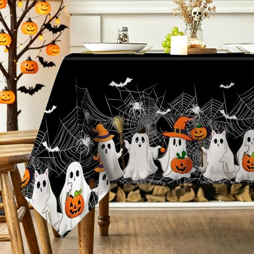 Halloween Tablecloth 60x84 Inch Rectangular Black Ghosts Bats Pumpkins