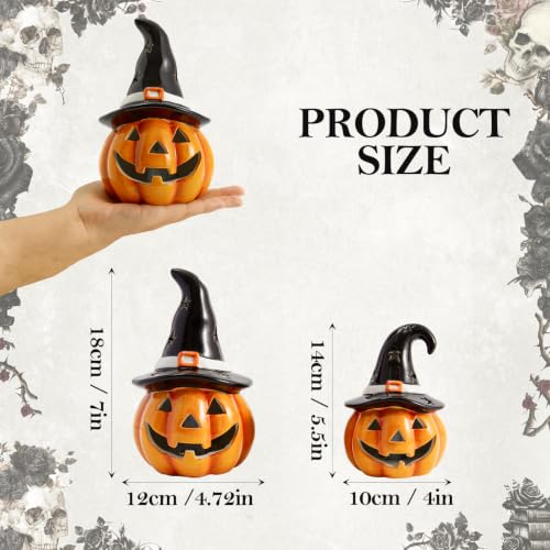 Halloween Pumpkin Lights Set of 2 Ceramic Jack O Lantern Lamps Indoor Decor