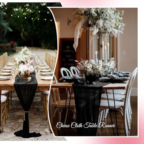Black Cheesecloth Table Runner 6 Pack 20 x 120 Inches - Boho Rustic Wedding Party Decor