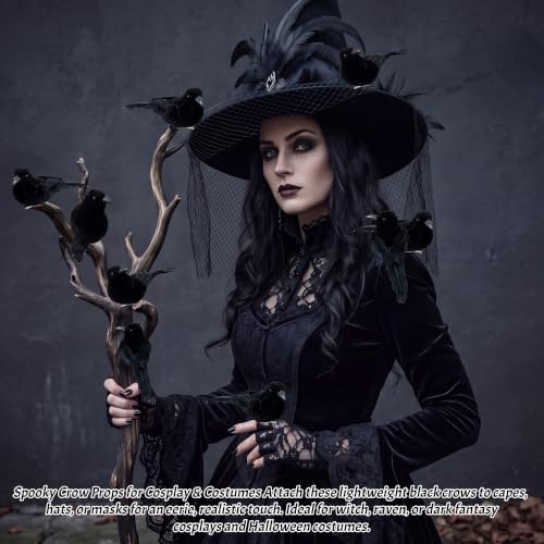 6-Pack Black Halloween Crow Clip-On Decorations - Fake Birds for Haunted Displays