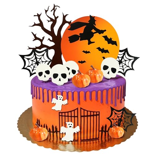 Halloween Cake Toppers Set - Moon Ghost Pumpkin Skull Web Decorations - Style 01