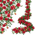 Artificial Red Rose Garlands Set of 5 - 32.5 ft, Realistic Flower Vines for Decor