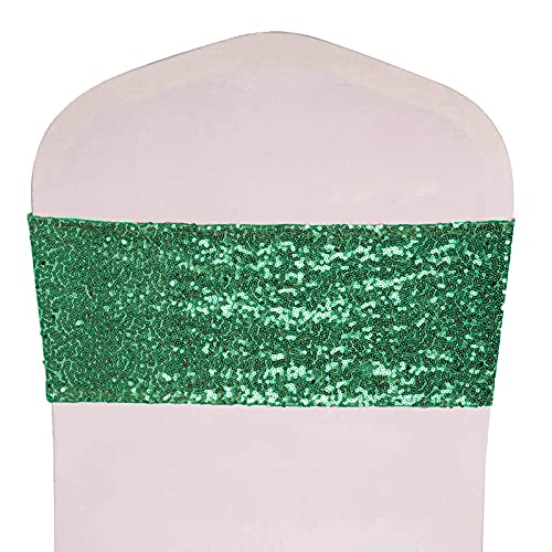 Green Stretch Sequin Chair Sashes Pack of 50 for Weddings & Events
