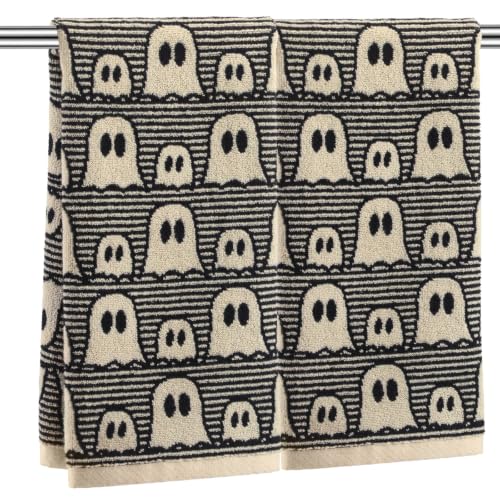 Breling Halloween Cute Ghost Hand Towels Set - Black White Vintage Design, 2-Pack