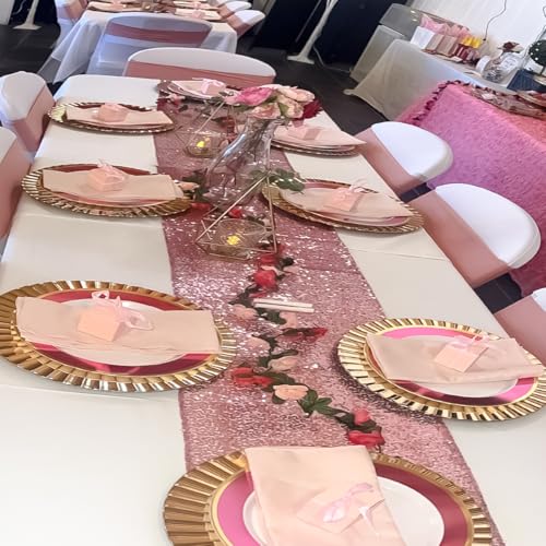Pink Sequin Table Runner 12x72 Inch - Glitter Party Decor for Weddings & Events - 6 Pack - Pink