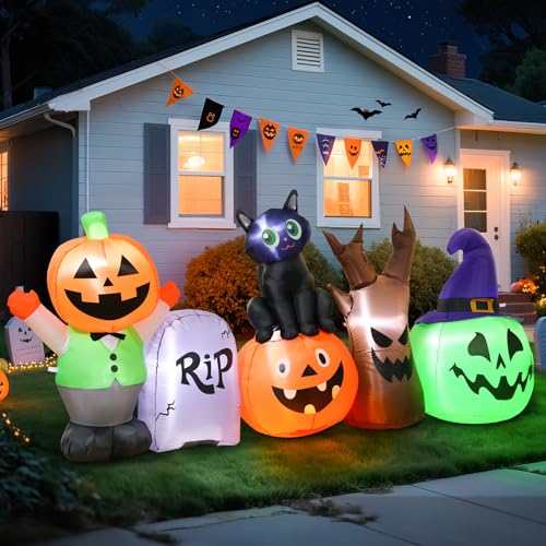 Halloween Inflatable Outdoor Decoration Set - 8.5ft Pumpkin & Black Cat Scene