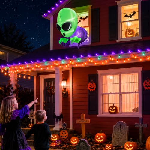 Halloween Alien Inflatable Outdoor Decoration - 3.5ft Window Breakout Scene