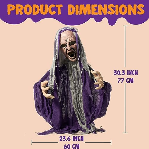 Animated Zombie Halloween Decor Groundbreaker with Light-Up Face & Shaking Body - Outdoor & Indoor Haunted Yard Prop