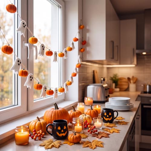 Halloween Felt Garland Set - 3D Ghost & Pumpkin Fall Decoration - Variation of THIS listing