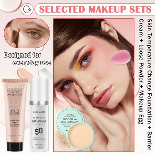 Color Changing Liquid Foundation & Concealer Set with Primer, Powder & Makeup Sponge - Variation A