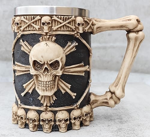 Skeleton Skull Beer Stein Mug 20oz - Pirate Cross Bones Drinkware with Bony Handle