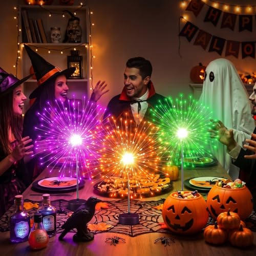 Halloween Firework LED Lights Set - Purple, Orange, Green, 120 LEDs, 6 Pieces