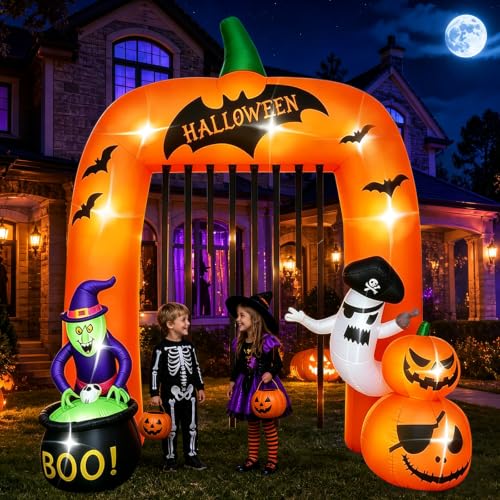 12FT Halloween Inflatable Archway Decoration for Outdoor Party, Lights & Stakes