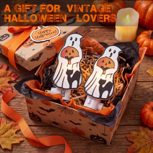 2 Pack Ghost and Pumpkin Night Lights - 5 Inch Halloween Decor with Replaceable Bulbs