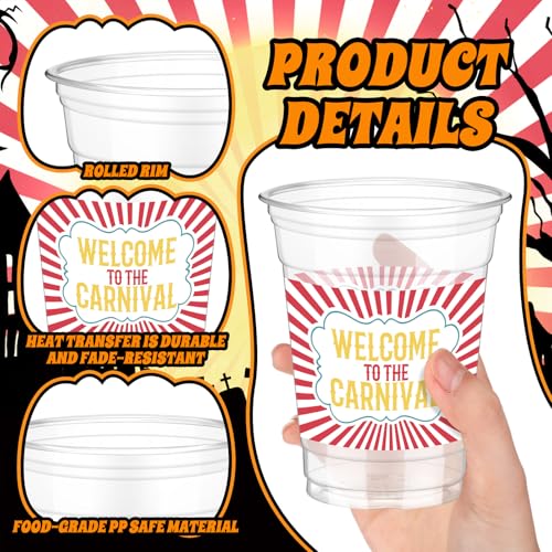 50 Pack 12oz Carnival Circus Plastic Cups Disposable Party Drinkware