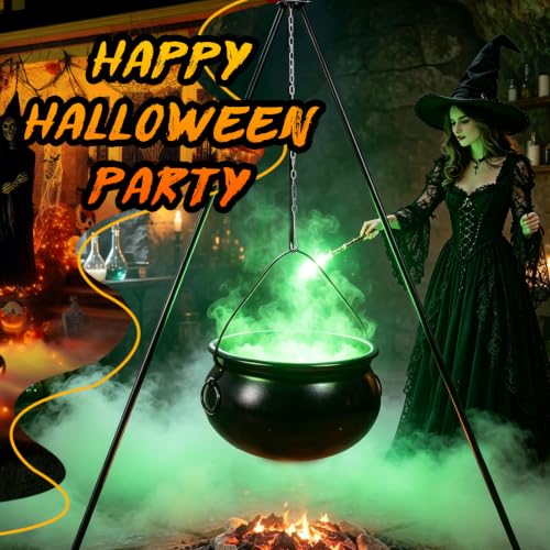 Large Outdoor Halloween Cauldron with 52-Inch Tripod Stand and Green Light Effect