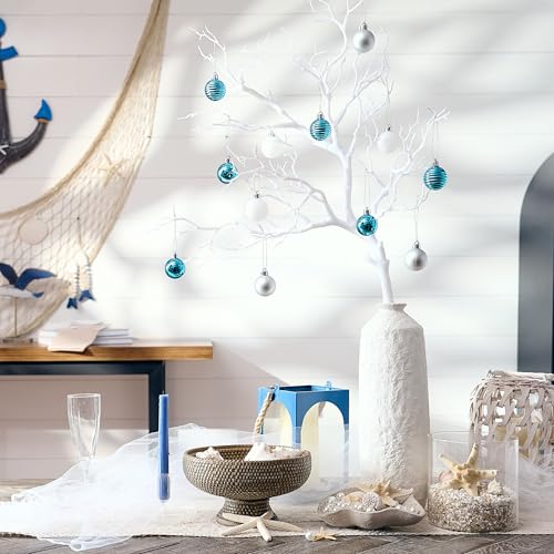 Light Blue Silver Christmas Tree Ball Ornaments Set - 24 Pcs 1.57" - Valery Madelyn