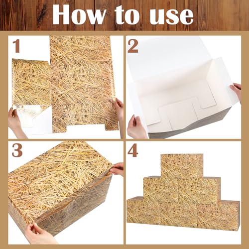 Western Cowboy Hay Bales Boxes Decor - Straw Style, 8 Pack for Party & Event