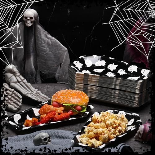 Halloween Coffin Paper Plates Ghost Style Party Tableware - 100 Pack - Spooky Theme