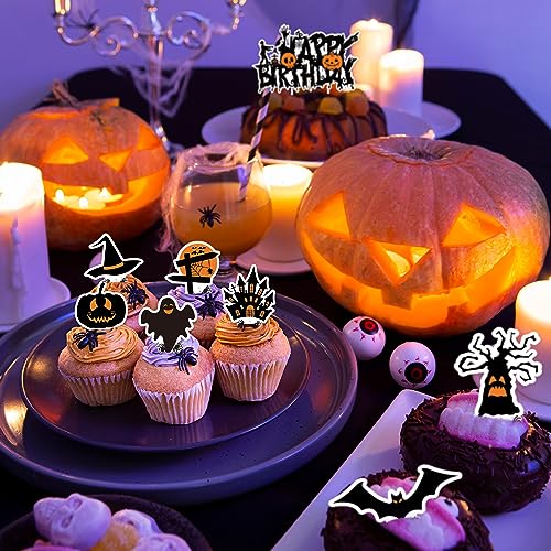 Halloween Cake Toppers 73PCS Set Horror Theme Decorations for Birthday & Party