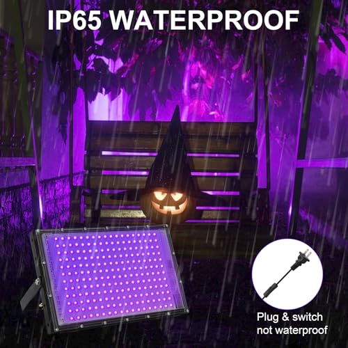 200W Waterproof UV Black Light Floodlight for Glow Party Halloween Decor - 2 Pack