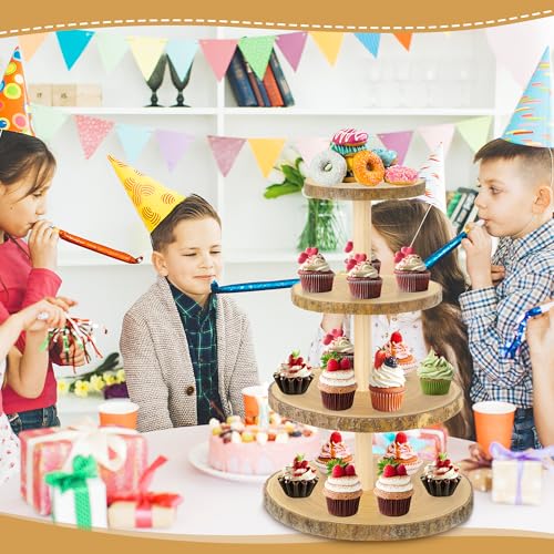 Wooden 4-Tier Cupcake Tower Stand with Large Capacity for Parties