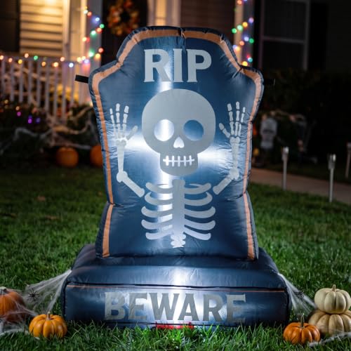 4ft Halloween Inflatable Skeleton Tombstone Yard Decoration with LED Lights - Party & Outdoor Decor