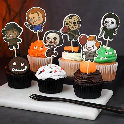 Dark Colors Halloween Cupcake Toppers 36Pcs - Spooky Party Cake Decorations