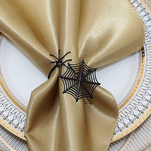 Halloween Spider Web Napkin Ring Set 4pcs - Festive Table Decor, Black+Red Variation