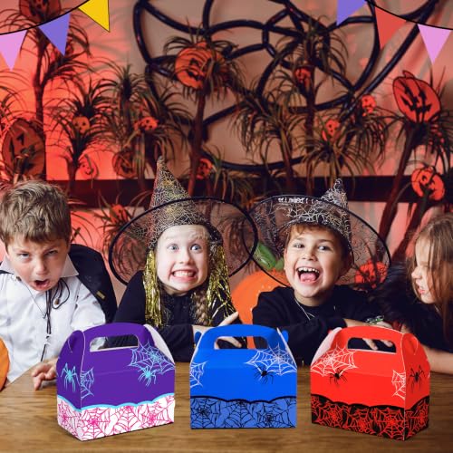 12 Pack Spider Party Gift Boxes - Multicolor Web Design for Birthday