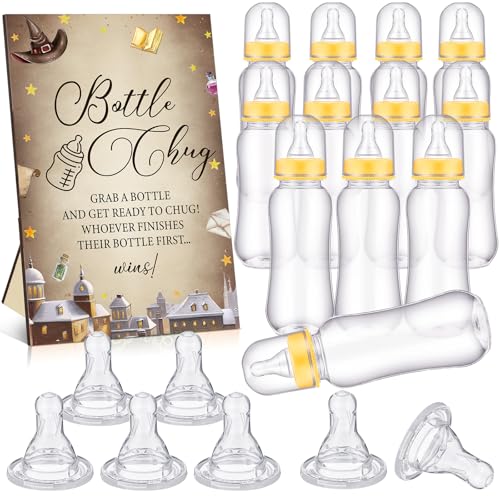 Magical Wizard Baby Shower Game Set with Wooden Sign & 12 Baby Bottles - Dark Color Variation