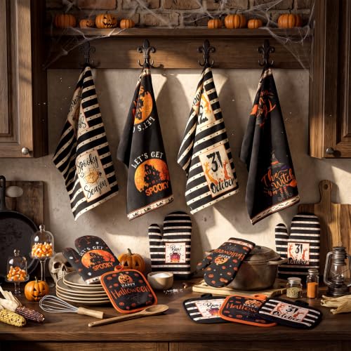 Halloween Kitchen Accessories Set - Spooky Black & Orange, 12 Pieces