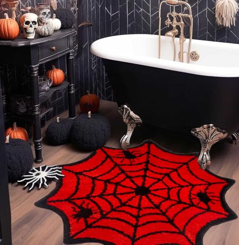 Halloween Red Spider Web Bath Mat for Bathroom Safety and Decor