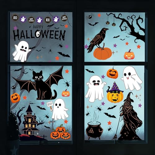 Halloween Window Stickers Set - Double-Sided PVC Decorations for Holiday Party