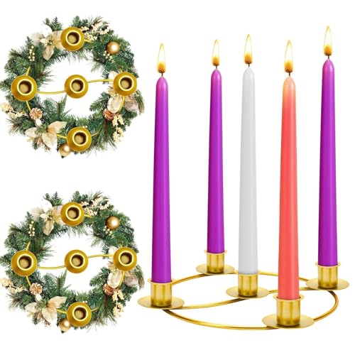 Gold 2 Pack Advent Wreath Candle Holders - 5 Candle Centerpiece for Christmas