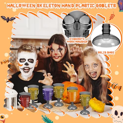 Halloween Skull Goblet Set of 12 - Black Plastic Gothic Party Cups, Skeleton Design