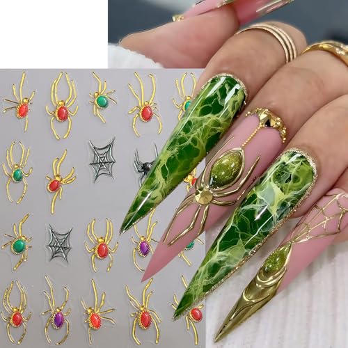 Halloween Ghost and Spider Nail Stickers - Relief Spider Variation, 5D Self-Adhesive Nail Art Decals, 2 Sheets