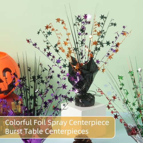 12 Pack Metallic Foil Star Centerpiece Spray - Black, Orange, Purple Party Decor