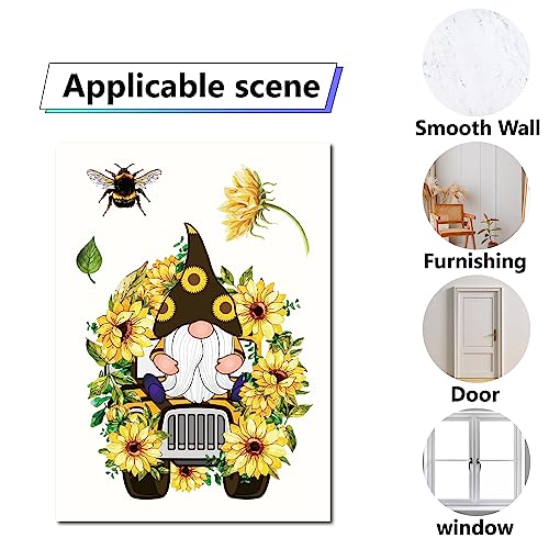 Spring Theme Window Decals - Sunflower & Gnome Stickers for Glass Walls - 8 Sheets, Reusable, Waterproof