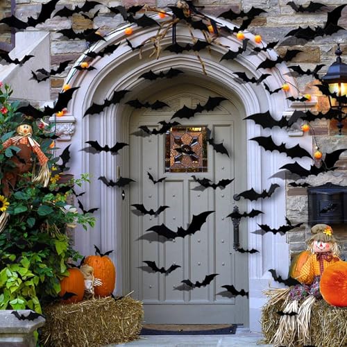 Halloween Bat Wall Decor Set - 3D Waterproof PVC Stickers for Indoor Outdoor Halloween Party