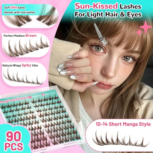 BambiBrown Lash Clusters Kit - Spiky Manga Eyelash Extensions for Natural, Dramatic Looks