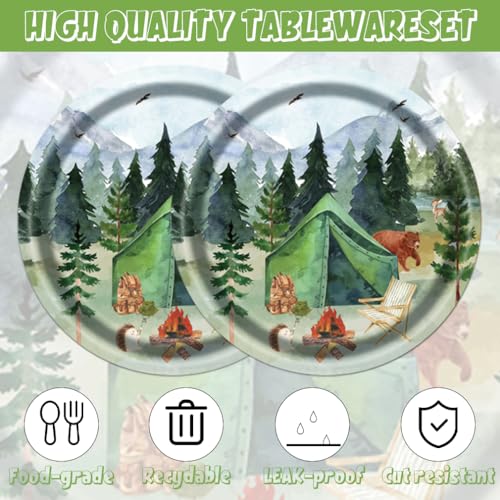 Blue Disposable Camping Party Plates and Napkins Set for 20 Guests
