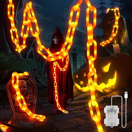 Halloween Chain Lights - 10.4 Ft 175 LED Orange String Lights with Battery & USB - IP65 Waterproof
