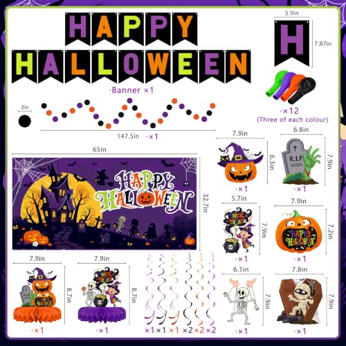 Halloween Party Decorations Kit with Banner, Balloons & Confetti - Halloween